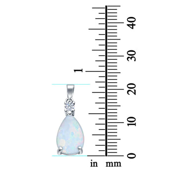 Pear Shape Lab Created White Opal Charm Pendant 925 Sterling Silver (21.5mm)